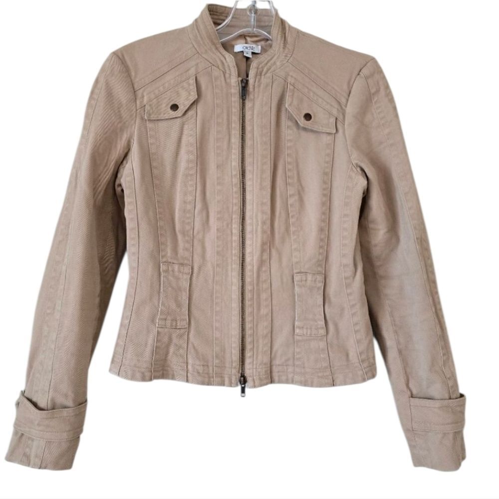 CACHE‎ Women's Vintage Moto Jacket Zip Up Size 6 Beige Y2K
